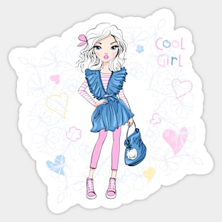 Cute beautiful girl in blue dress Sticker